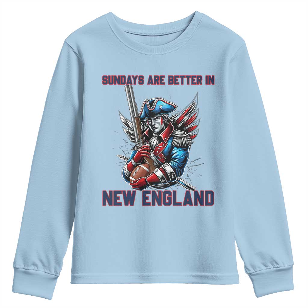 Funny George Washington Football Lover Gift Youth Sweatshirt Sundays Are Better In New England TS12 Light Blue Print Your Wear