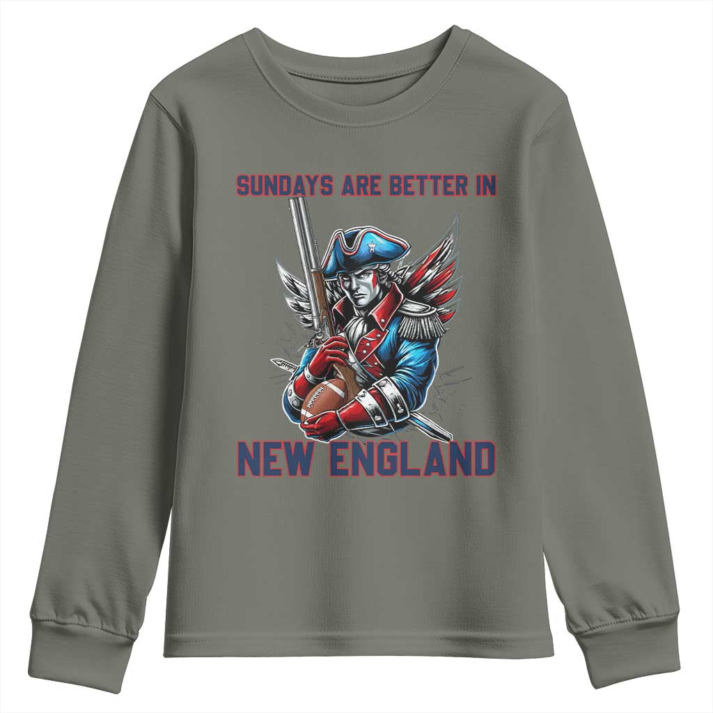 Funny George Washington Football Lover Gift Youth Sweatshirt Sundays Are Better In New England TS12 Military Green Print Your Wear