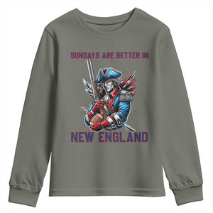 Funny George Washington Football Lover Gift Youth Sweatshirt Sundays Are Better In New England TS12 Military Green Print Your Wear