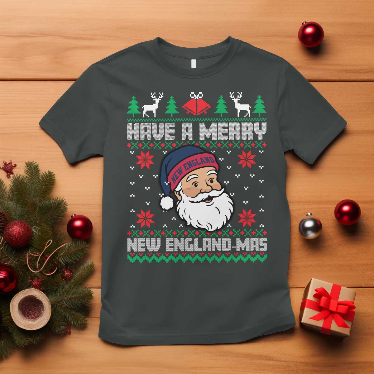 Have A Merry NE Mas T Shirt Funny Ugly Christmas Football Gift TS12 Dark Heather Print Your Wear
