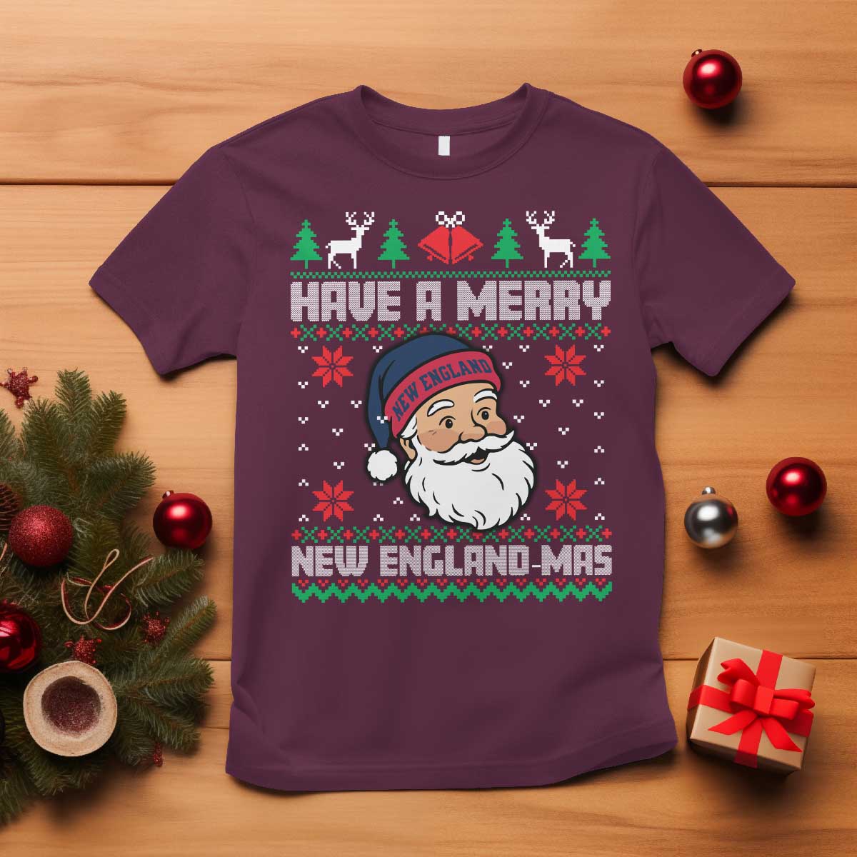 Have A Merry NE Mas T Shirt Funny Ugly Christmas Football Gift TS12 Maroon Print Your Wear