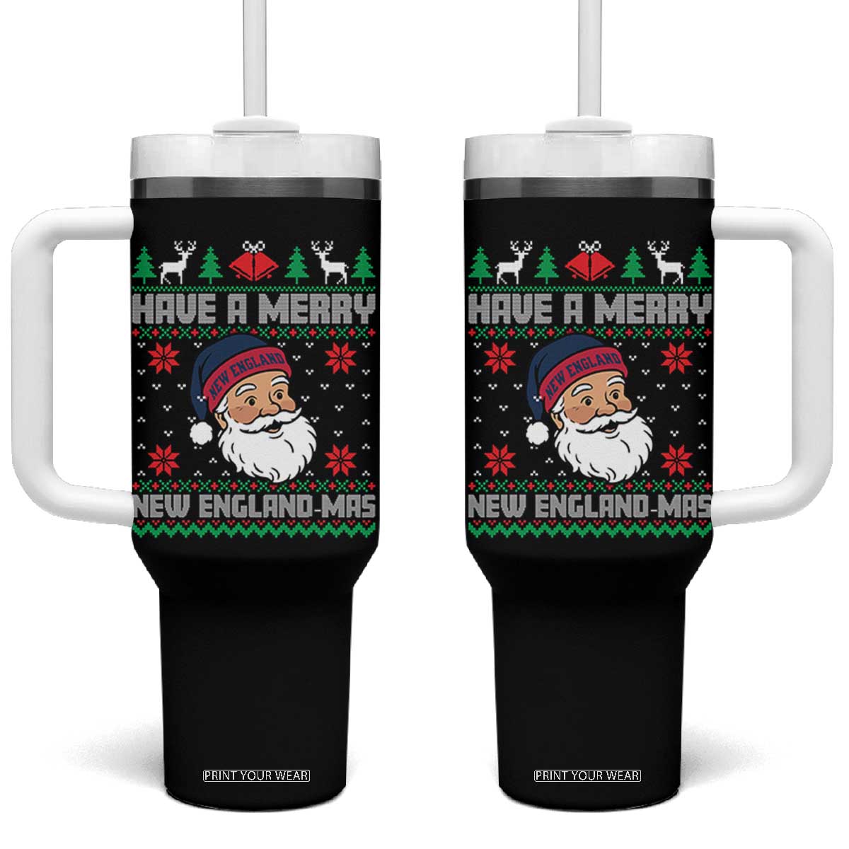 Have A Merry NE Mas Tumbler With Handle Funny Ugly Christmas Football Gift TS12 One Size: 40 oz Black Print Your Wear