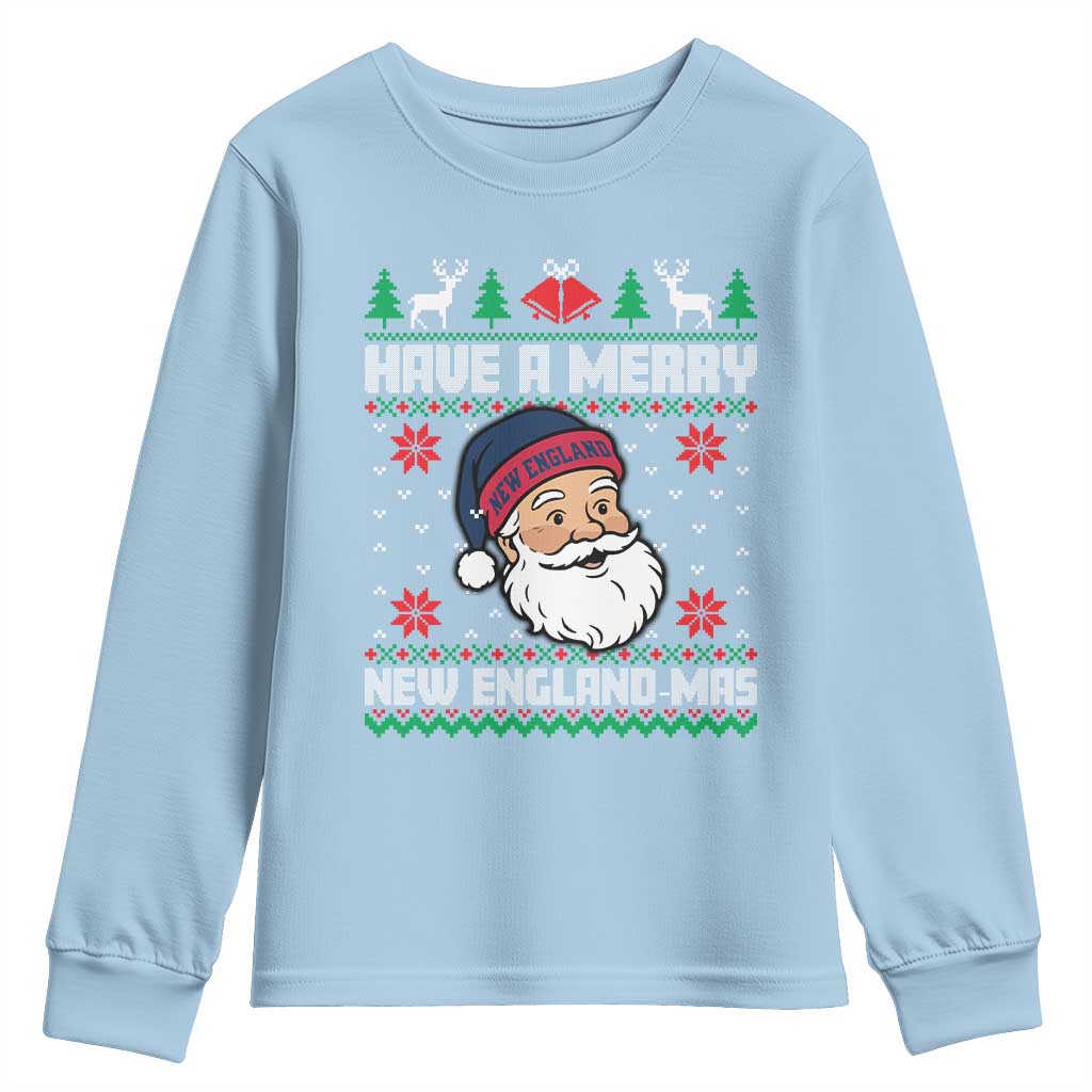 Have A Merry NE Mas Youth Sweatshirt Funny Ugly Christmas Football Gift TS12 Light Blue Print Your Wear