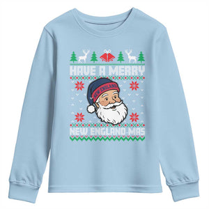 Have A Merry NE Mas Youth Sweatshirt Funny Ugly Christmas Football Gift TS12 Light Blue Print Your Wear