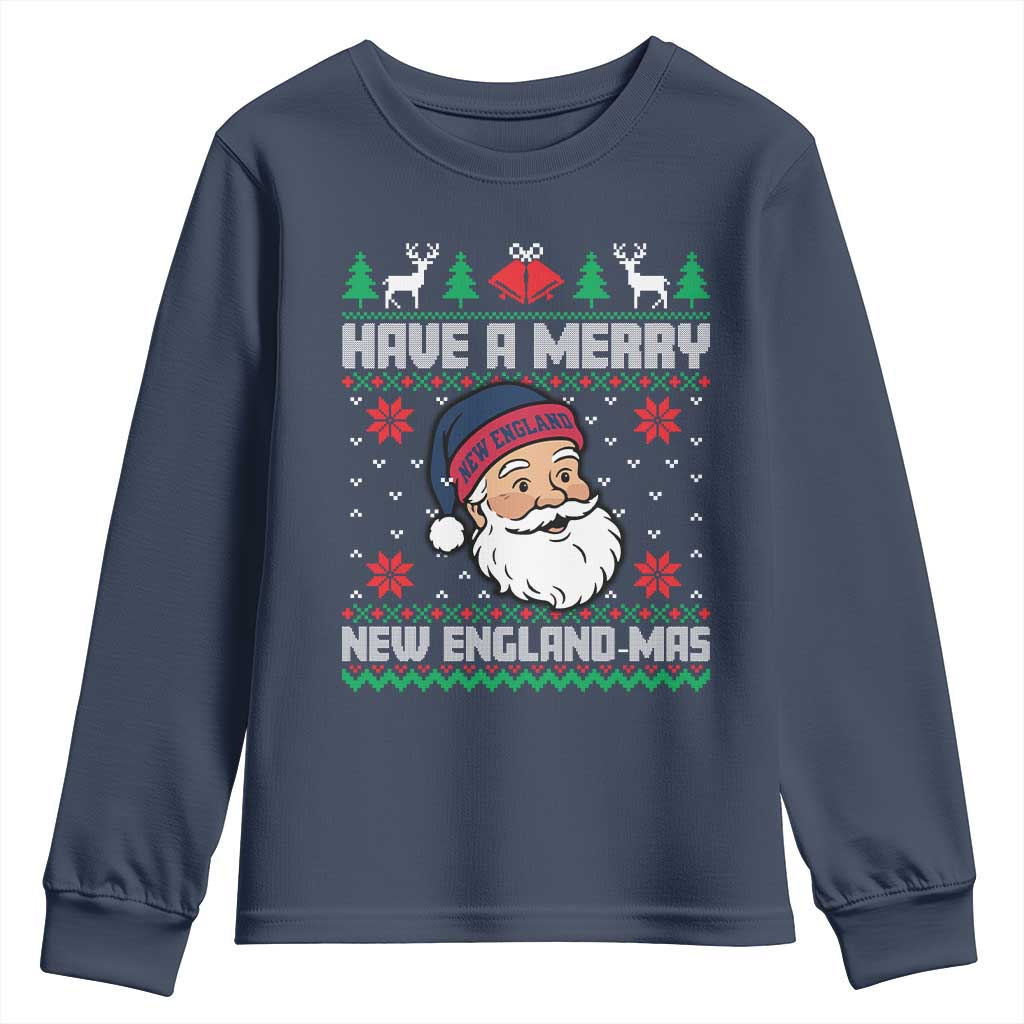 Have A Merry NE Mas Youth Sweatshirt Funny Ugly Christmas Football Gift TS12 Navy Print Your Wear