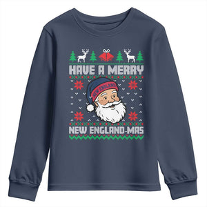 Have A Merry NE Mas Youth Sweatshirt Funny Ugly Christmas Football Gift TS12 Navy Print Your Wear