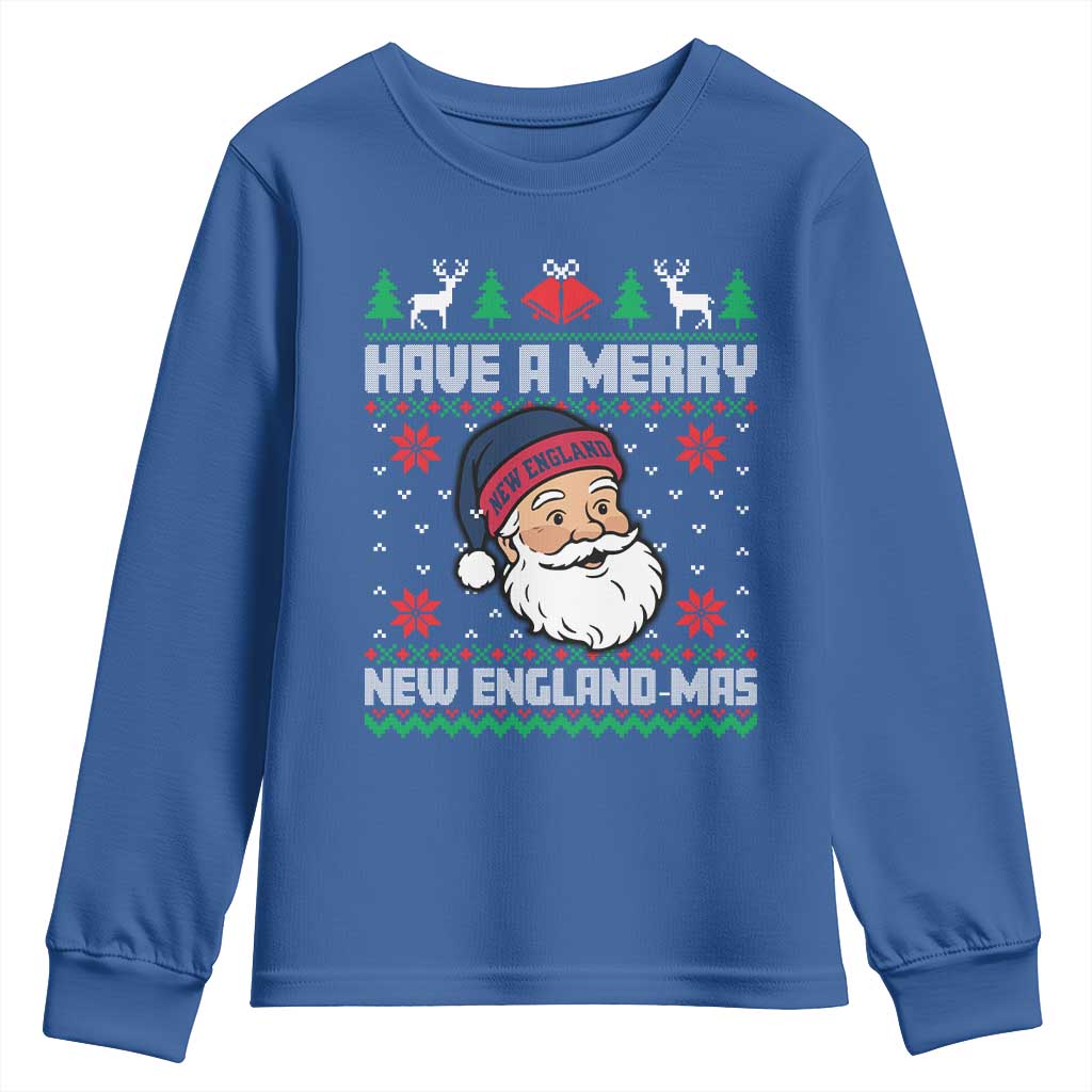 Have A Merry NE Mas Youth Sweatshirt Funny Ugly Christmas Football Gift TS12 Royal Blue Print Your Wear