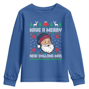 Have A Merry NE Mas Youth Sweatshirt Funny Ugly Christmas Football Gift TS12 Royal Blue Print Your Wear
