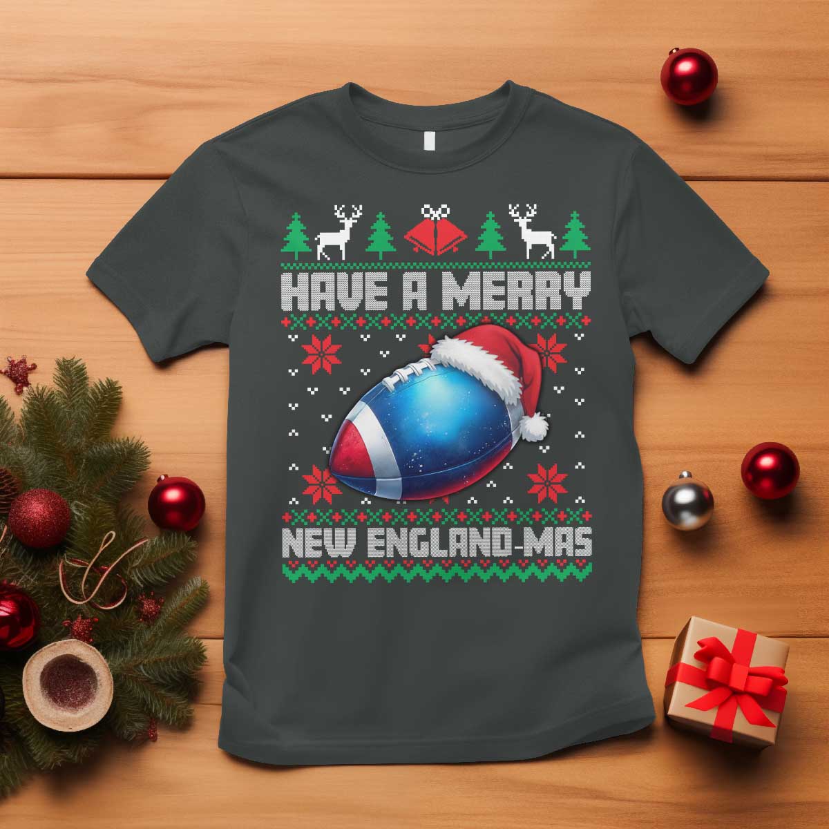 Have A Merry NE Mas T Shirt Funny Football Fan Ugly Christmas Gift TS12 Dark Heather Print Your Wear