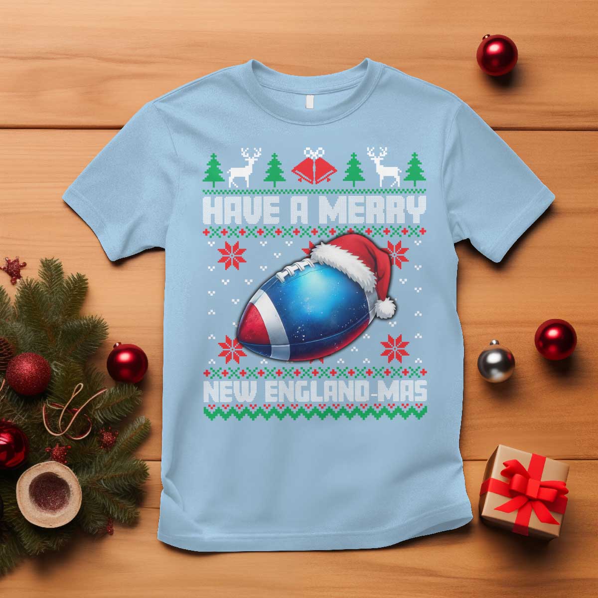 Have A Merry NE Mas T Shirt Funny Football Fan Ugly Christmas Gift TS12 Light Blue Print Your Wear
