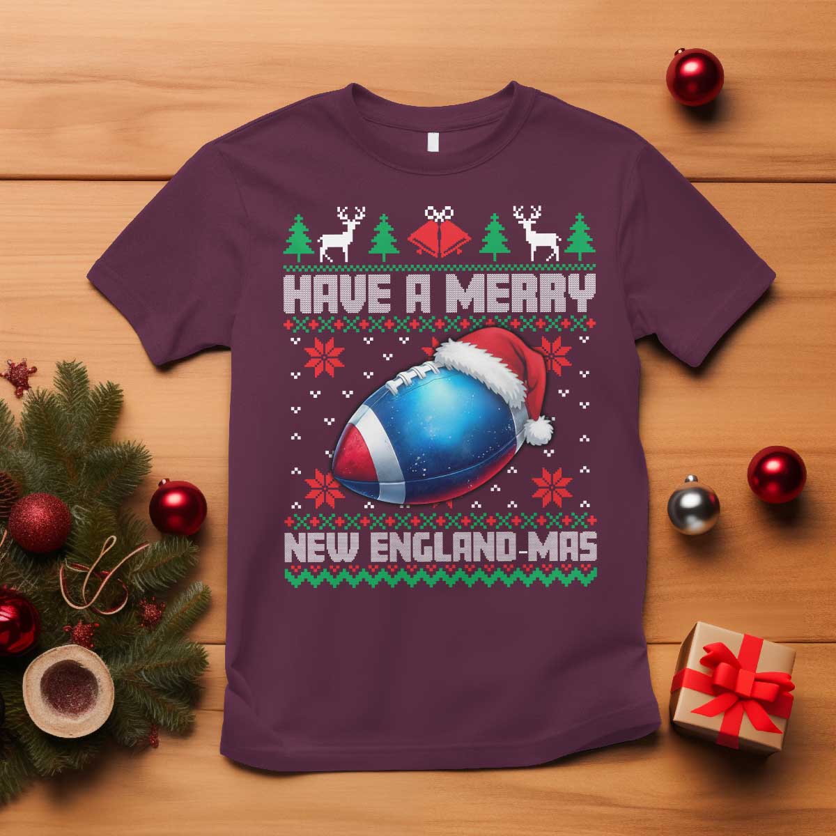 Have A Merry NE Mas T Shirt Funny Football Fan Ugly Christmas Gift TS12 Maroon Print Your Wear