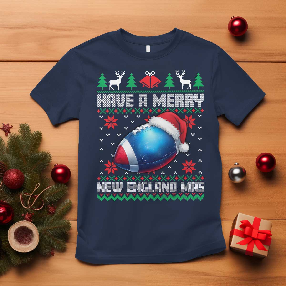 Have A Merry NE Mas T Shirt Funny Football Fan Ugly Christmas Gift TS12 Navy Print Your Wear