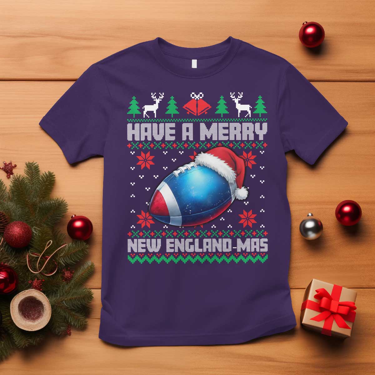 Have A Merry NE Mas T Shirt Funny Football Fan Ugly Christmas Gift TS12 Purple Print Your Wear