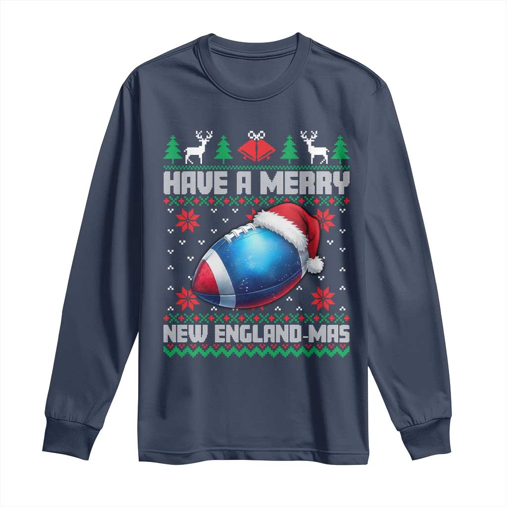 Have A Merry NE Mas Long Sleeve Shirt Funny Football Fan Ugly Christmas Gift TS12 Navy Print Your Wear