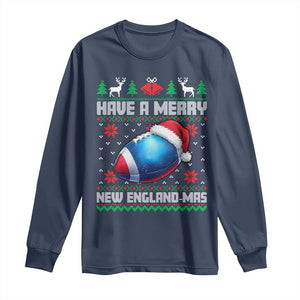 Have A Merry NE Mas Long Sleeve Shirt Funny Football Fan Ugly Christmas Gift TS12 Navy Print Your Wear