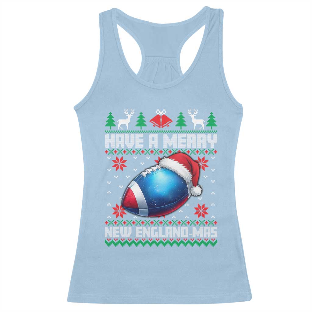 Have A Merry NE Mas Racerback Tank Top Funny Football Fan Ugly Christmas Gift TS12 Light Blue Print Your Wear