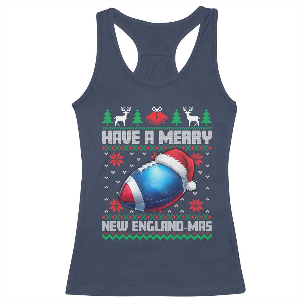 Have A Merry NE Mas Racerback Tank Top Funny Football Fan Ugly Christmas Gift TS12 Navy Print Your Wear
