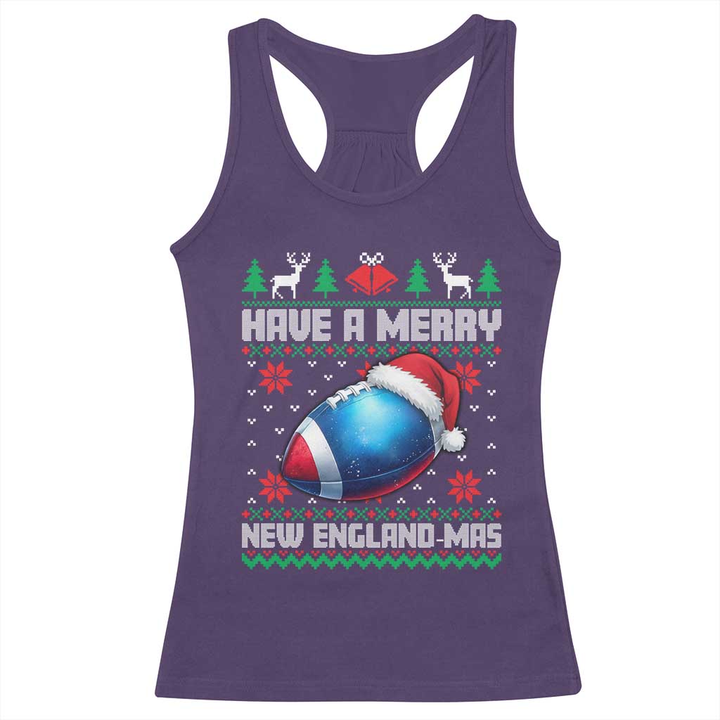 Have A Merry NE Mas Racerback Tank Top Funny Football Fan Ugly Christmas Gift TS12 Purple Print Your Wear
