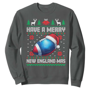 Have A Merry NE Mas Sweatshirt Funny Football Fan Ugly Christmas Gift TS12 Dark Heather Print Your Wear
