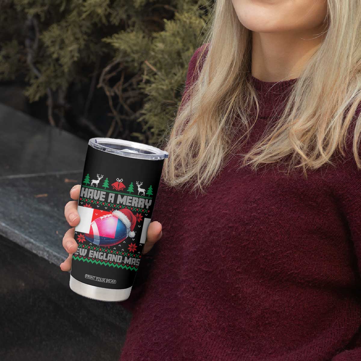 Have A Merry NE Mas Tumbler Cup Funny Football Fan Ugly Christmas Gift TS12 Print Your Wear