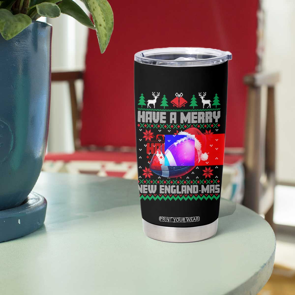 Have A Merry NE Mas Tumbler Cup Funny Football Fan Ugly Christmas Gift TS12 Print Your Wear