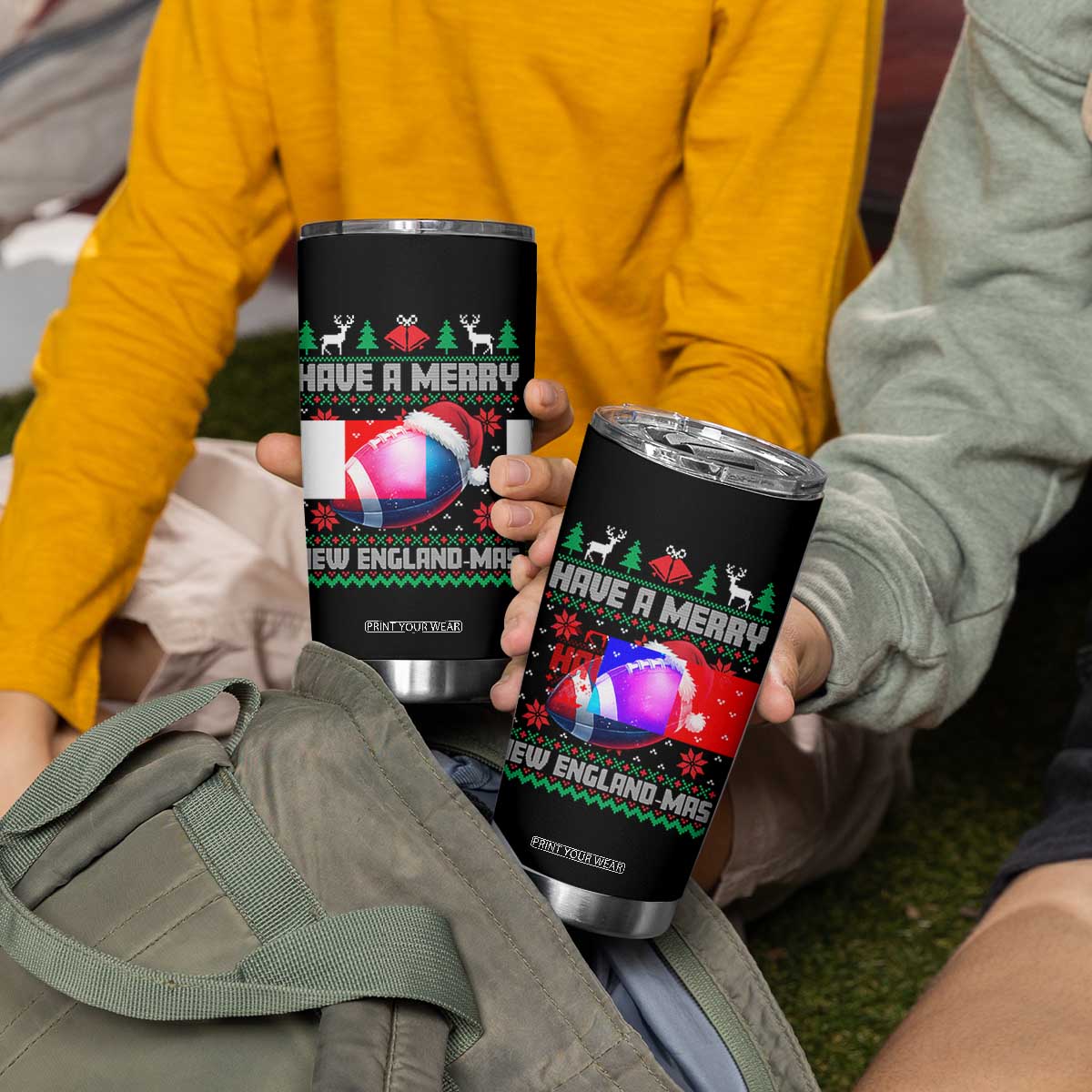 Have A Merry NE Mas Tumbler Cup Funny Football Fan Ugly Christmas Gift TS12 Print Your Wear