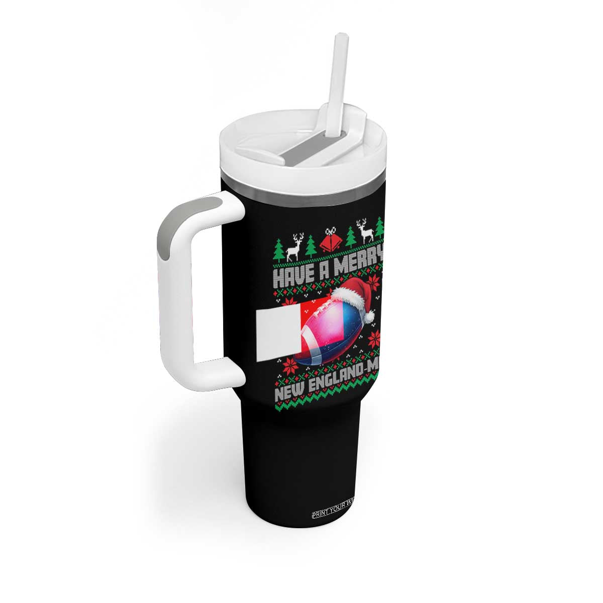 Have A Merry NE Mas Tumbler With Handle Funny Football Fan Ugly Christmas Gift TS12 Print Your Wear