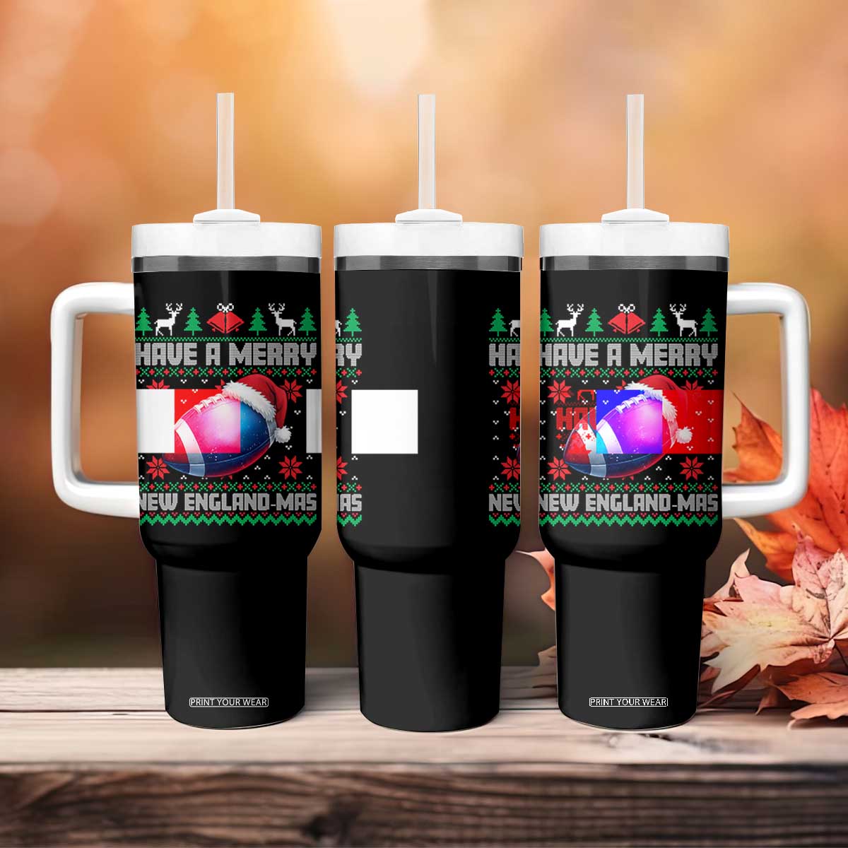 Have A Merry NE Mas Tumbler With Handle Funny Football Fan Ugly Christmas Gift TS12 Print Your Wear