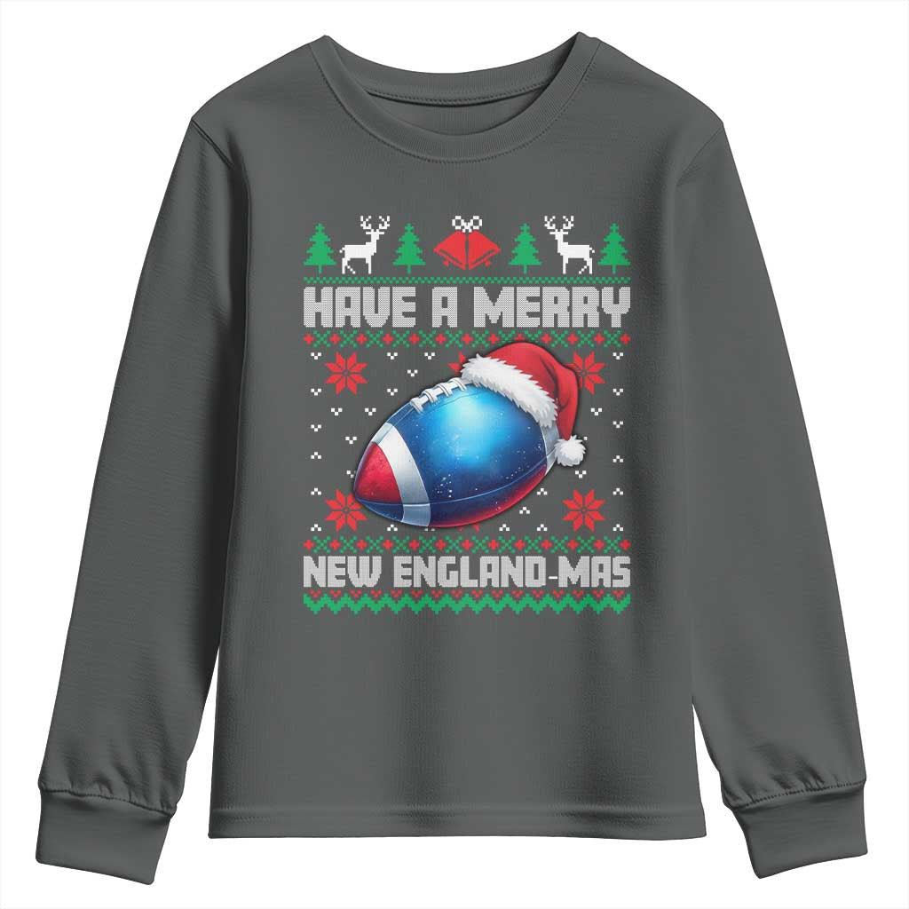 Have A Merry NE Mas Youth Sweatshirt Funny Football Fan Ugly Christmas Gift TS12 Dark Heather Print Your Wear