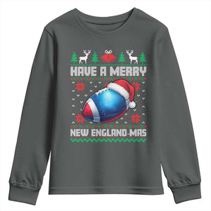 Have A Merry NE Mas Youth Sweatshirt Funny Football Fan Ugly Christmas Gift TS12 Dark Heather Print Your Wear