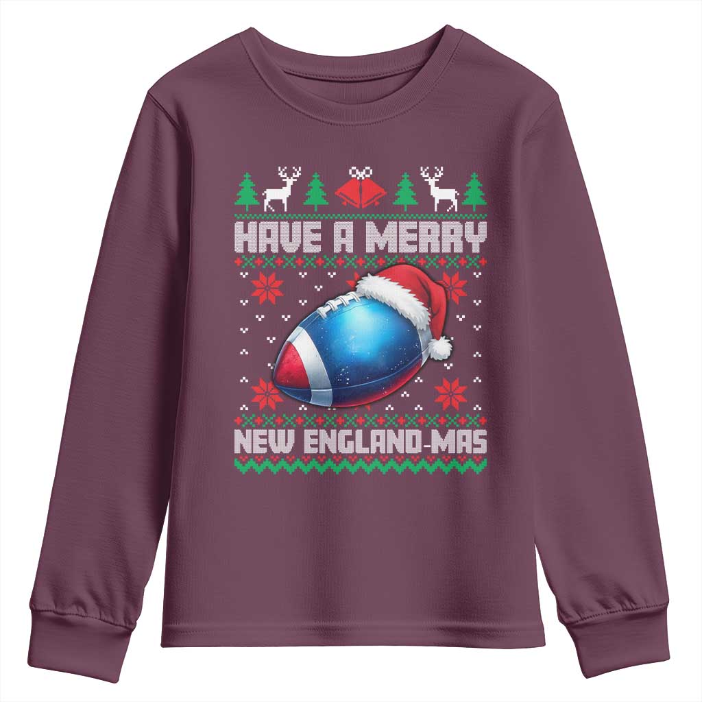 Have A Merry NE Mas Youth Sweatshirt Funny Football Fan Ugly Christmas Gift TS12 Maroon Print Your Wear