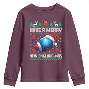 Have A Merry NE Mas Youth Sweatshirt Funny Football Fan Ugly Christmas Gift TS12 Maroon Print Your Wear