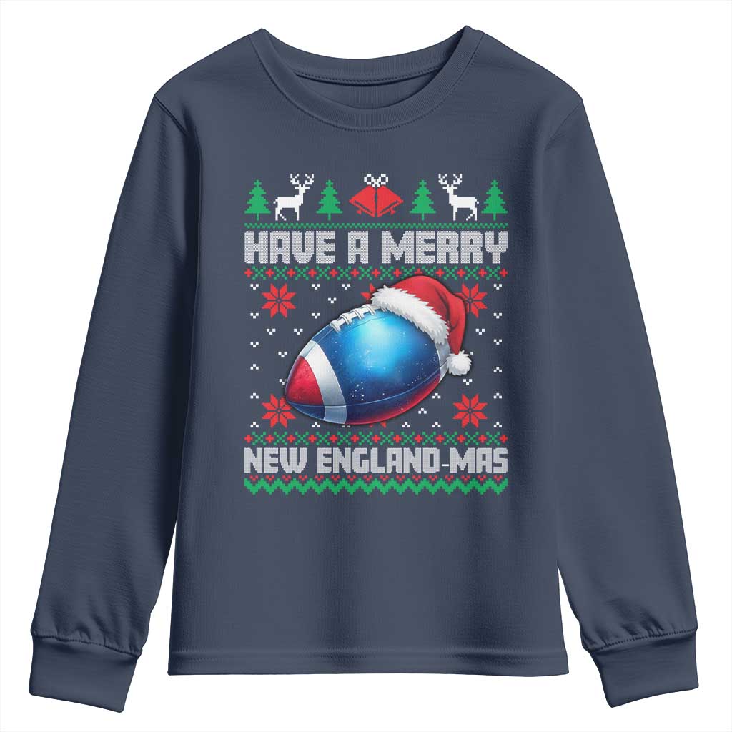 Have A Merry NE Mas Youth Sweatshirt Funny Football Fan Ugly Christmas Gift TS12 Navy Print Your Wear