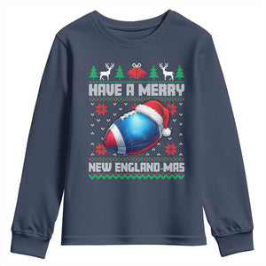 Have A Merry NE Mas Youth Sweatshirt Funny Football Fan Ugly Christmas Gift TS12 Navy Print Your Wear