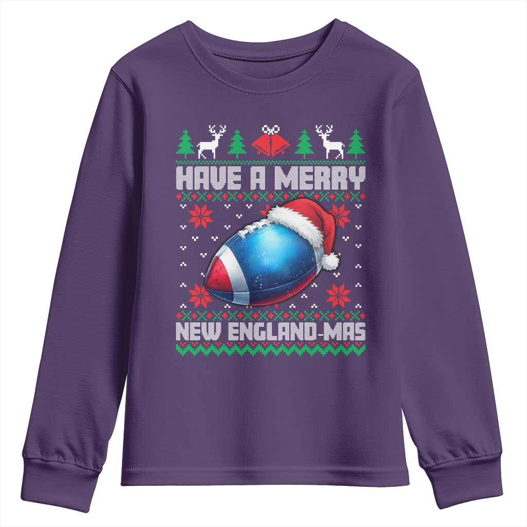 Have A Merry NE Mas Youth Sweatshirt Funny Football Fan Ugly Christmas Gift TS12 Purple Print Your Wear