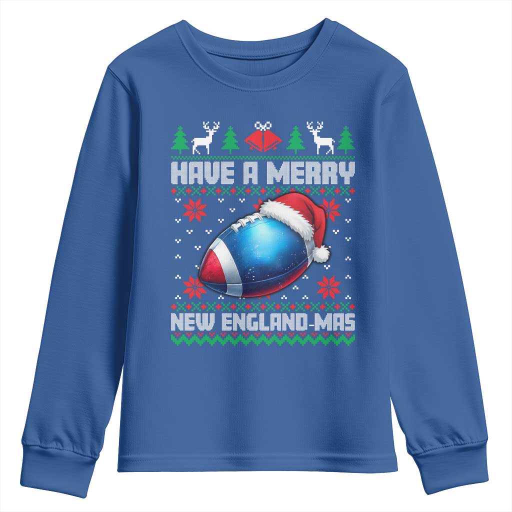 Have A Merry NE Mas Youth Sweatshirt Funny Football Fan Ugly Christmas Gift TS12 Royal Blue Print Your Wear