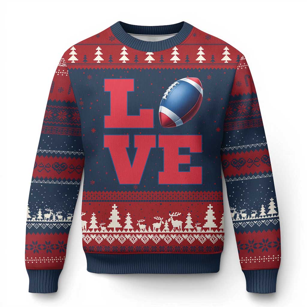 Love Football Fan Supporter Ugly Christmas Sweater Gift For Game Day Lovers TS12 Navy Red Print Your Wear
