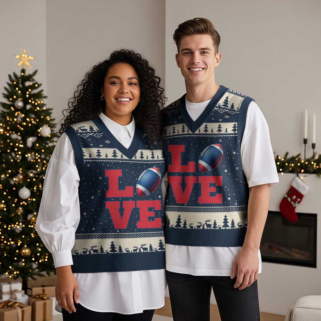 Love Football Fan Supporter V-Neck Knit Sweater Vest Gift For Game Day Lovers TS12 Navy Beige Print Your Wear