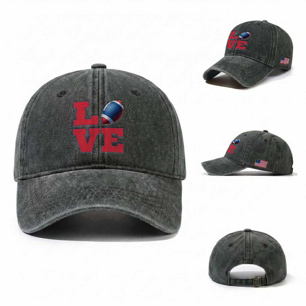 Love Football Fan Supporter Washed Cotton Baseball Cap Gift For Game Day Lovers TS12 Washed Cap Universal Fit Dark Green Print Your Wear