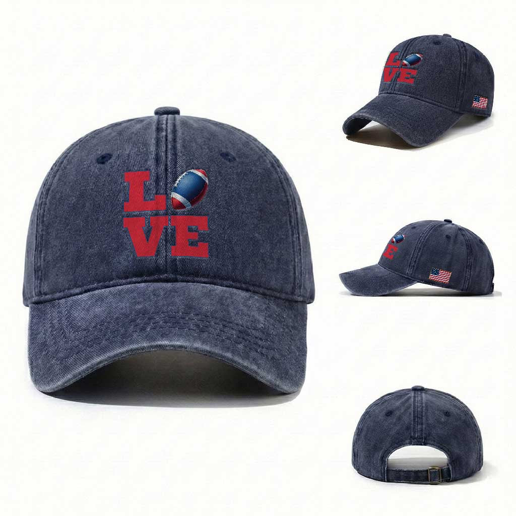 Love Football Fan Supporter Washed Cotton Baseball Cap Gift For Game Day Lovers TS12 Washed Cap Universal Fit Navy Print Your Wear