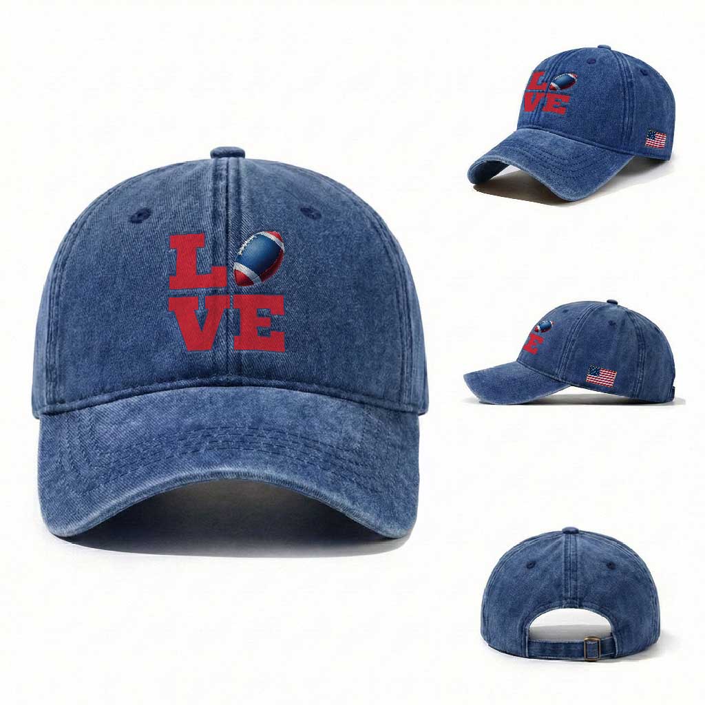 Love Football Fan Supporter Washed Cotton Baseball Cap Gift For Game Day Lovers TS12 Washed Cap Universal Fit Royal Blue Print Your Wear