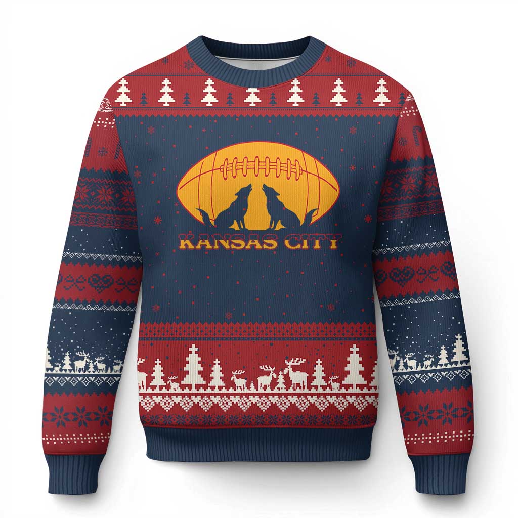Football Lover Gift Ugly Christmas Sweater Midwest Wolf Spirit TS12 Navy Red Print Your Wear