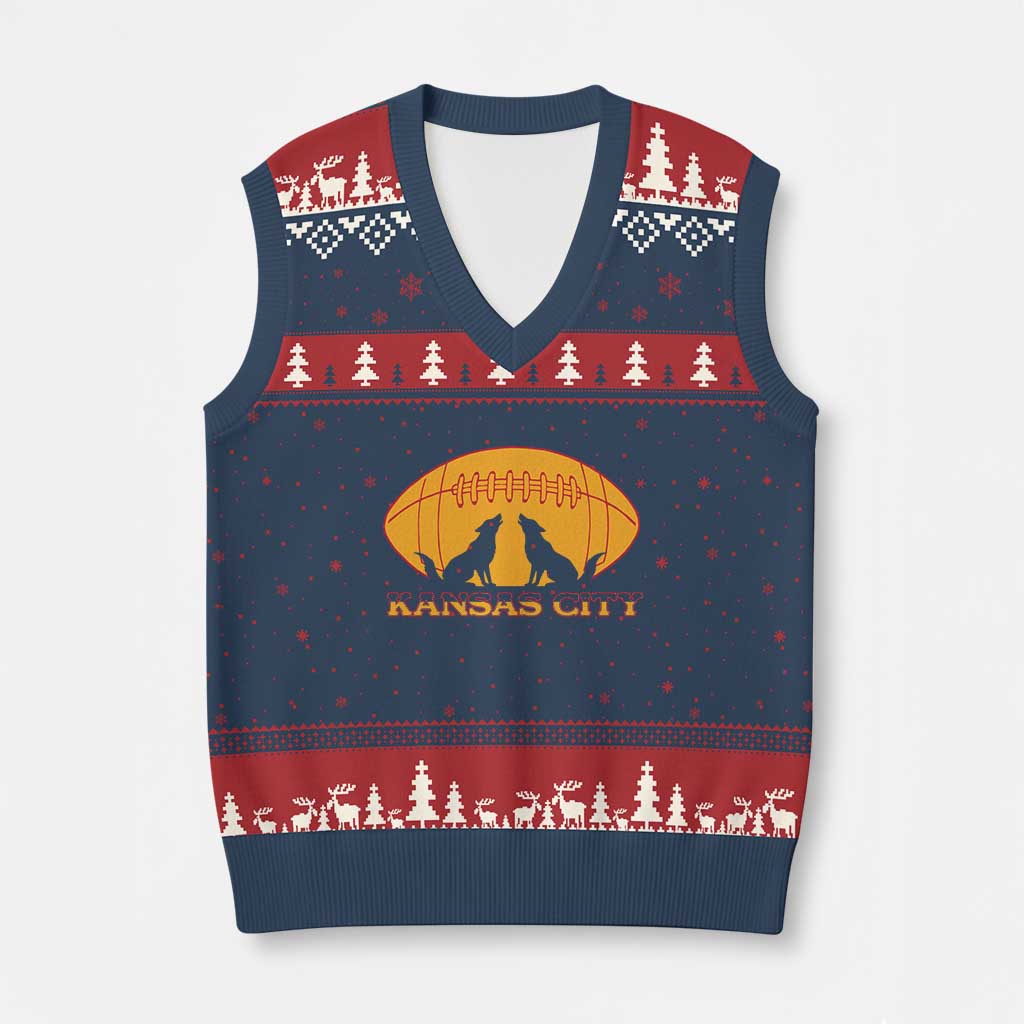 Football Lover Gift V-Neck Knit Sweater Vest Midwest Wolf Spirit TS12 Navy Red Print Your Wear