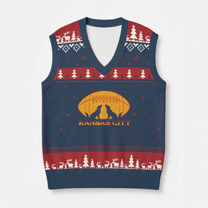 Football Lover Gift V-Neck Knit Sweater Vest Midwest Wolf Spirit TS12 Navy Red Print Your Wear