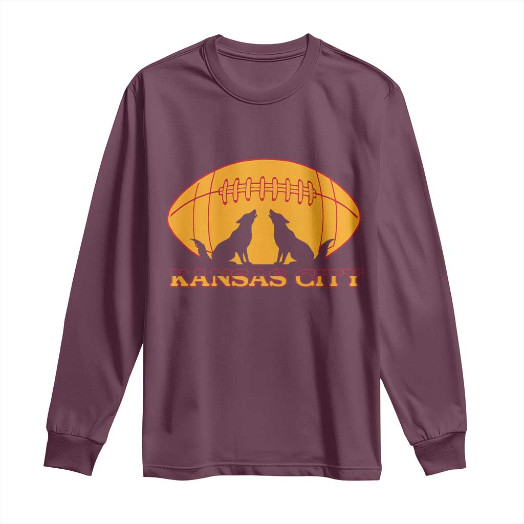 Football Lover Gift Long Sleeve Shirt Midwest Wolf Spirit TS12 Maroon Print Your Wear