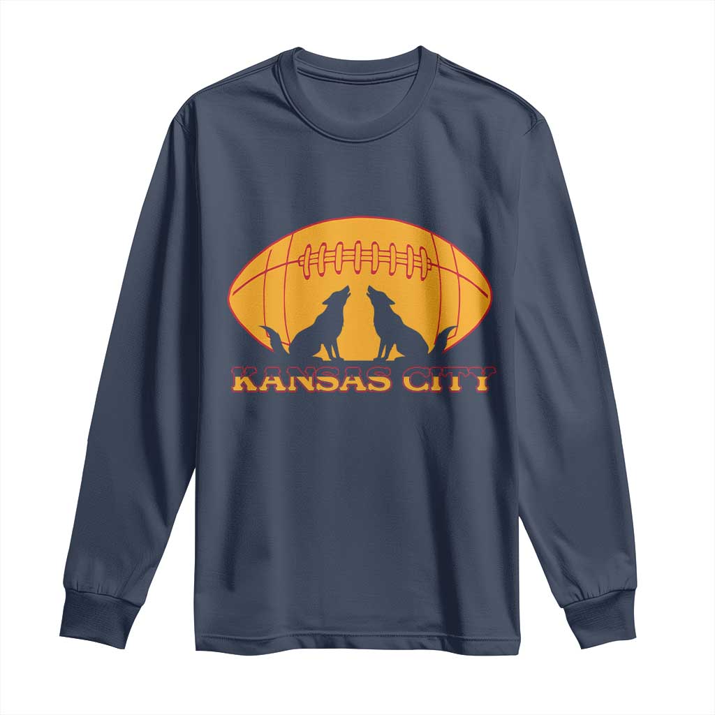 Football Lover Gift Long Sleeve Shirt Midwest Wolf Spirit TS12 Navy Print Your Wear