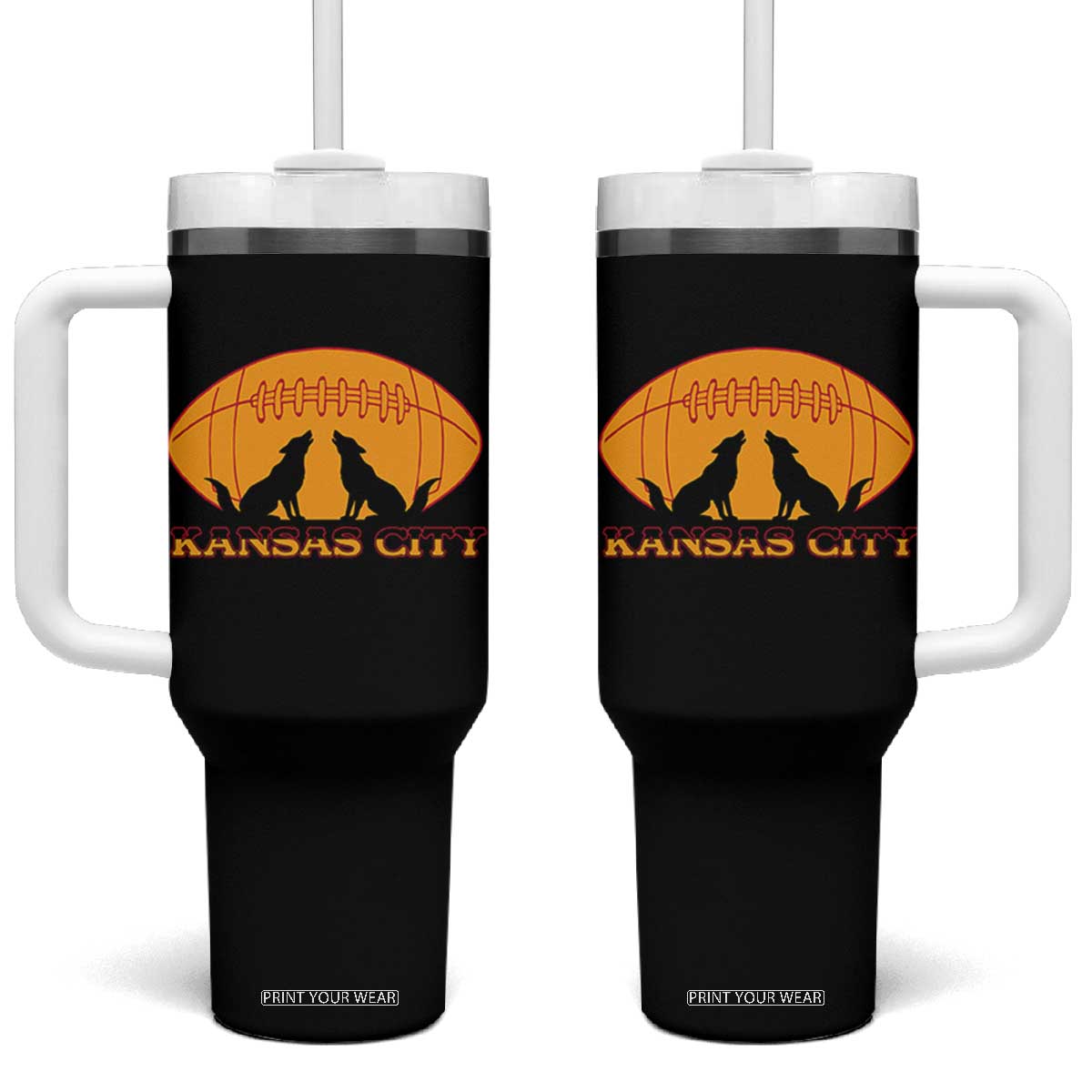 Football Lover Gift Tumbler With Handle Midwest Wolf Spirit TS12 One Size: 40 oz Black Print Your Wear
