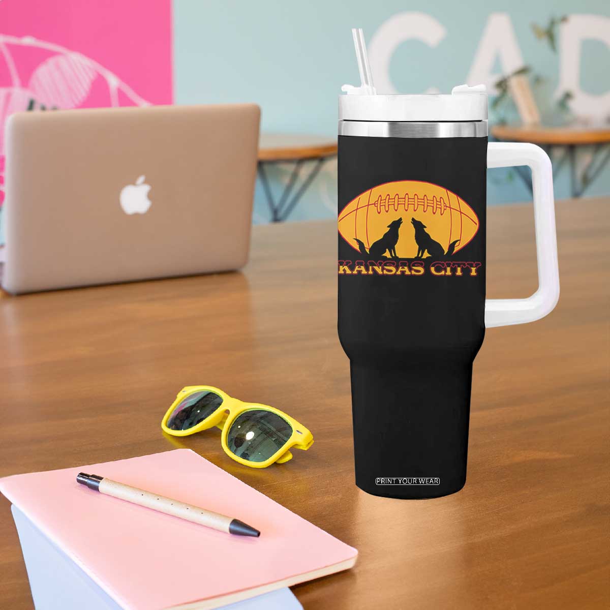 Football Lover Gift Tumbler With Handle Midwest Wolf Spirit TS12 Print Your Wear