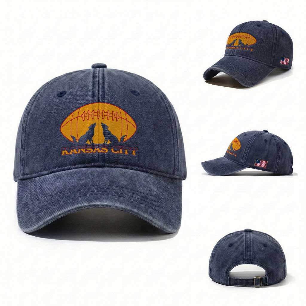 Football Lover Gift Washed Cotton Baseball Cap Midwest Wolf Spirit TS12 Washed Cap Universal Fit Navy Print Your Wear