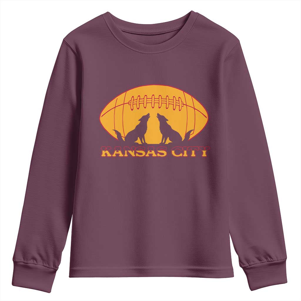 Football Lover Gift Youth Sweatshirt Midwest Wolf Spirit TS12 Maroon Print Your Wear